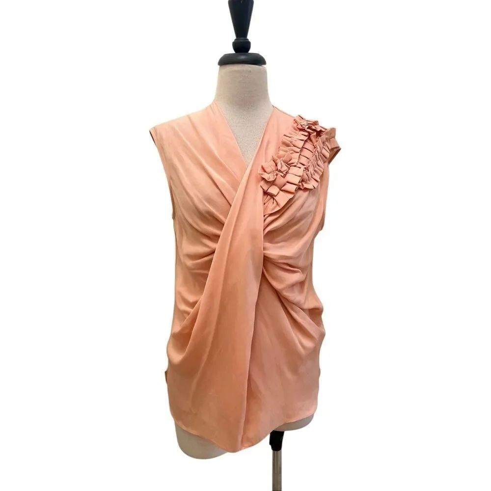Robert Rodriguez Women's Sleeveless Silk Ruffle Blouse Top Peach Pink Size 8